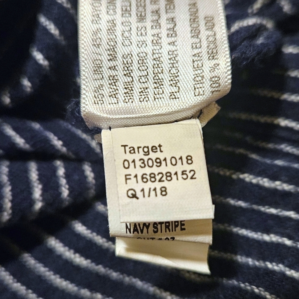 Wmns Navy Blue Striped Button Front Dress M Sleeveless Linen Beach Coastal Chic - Picture 10 of 14